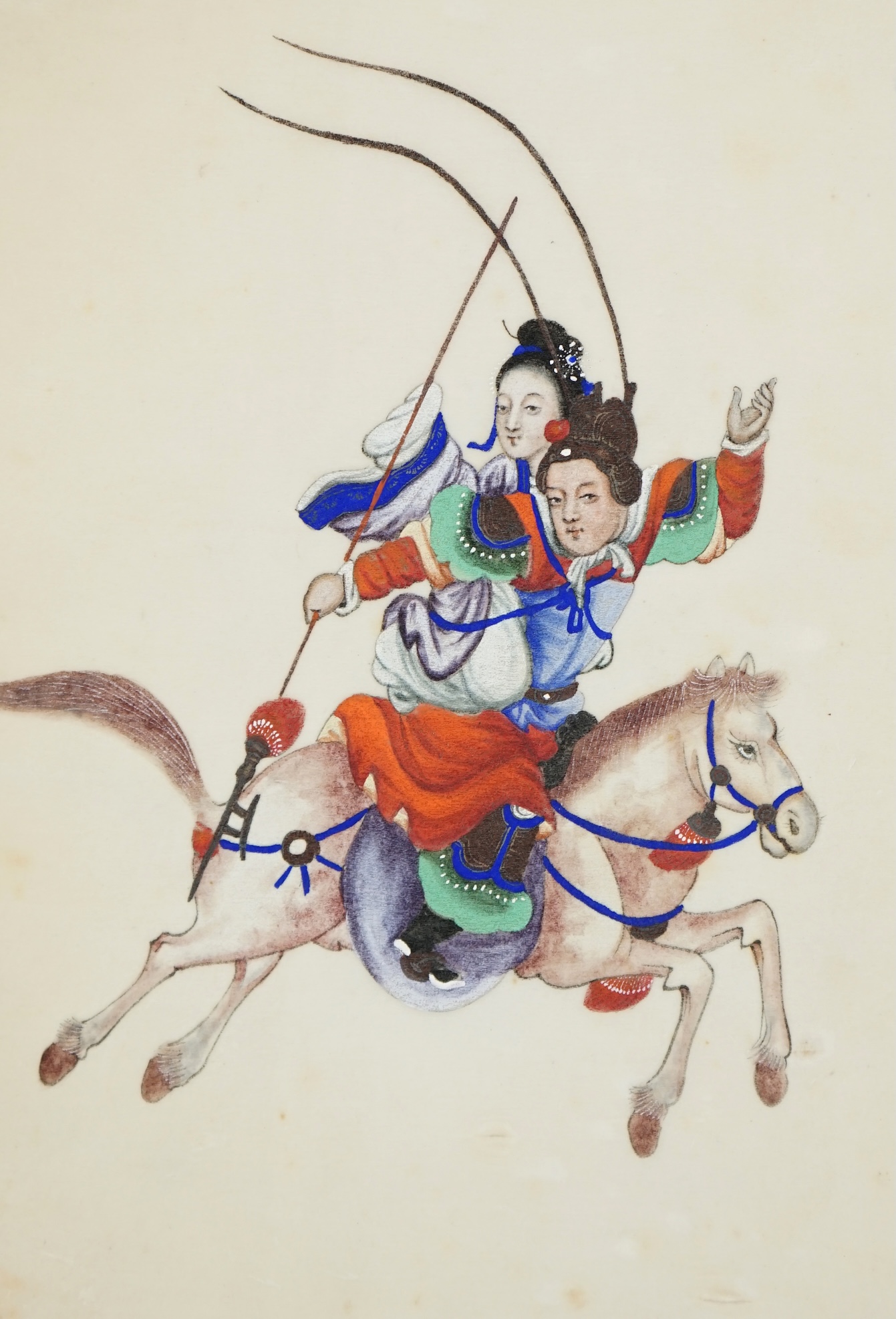 Chinese school, 19th century, an album of ten pith paintings of warriors on horseback